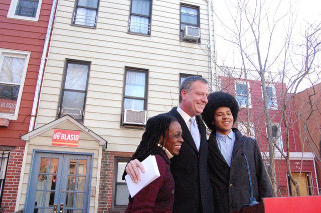 De Blasio with his wife and son